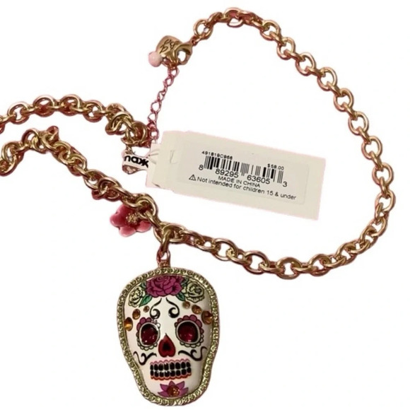 BETSEY JOHNSON SET Sugar Skull Day of the Dead Earrings Necklace Ring NEW NWT - Picture 7 of 16